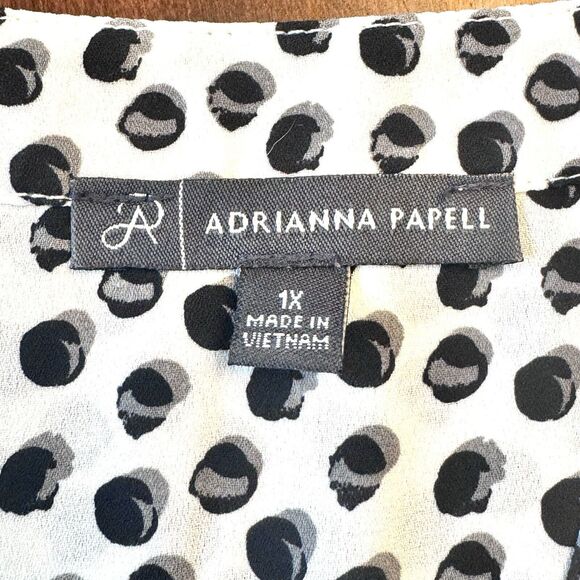 Adrianna Papell Women's 1X Tunic White Black Dot High Low V-Neck 3/4 Sleeve - Picture 7 of 9